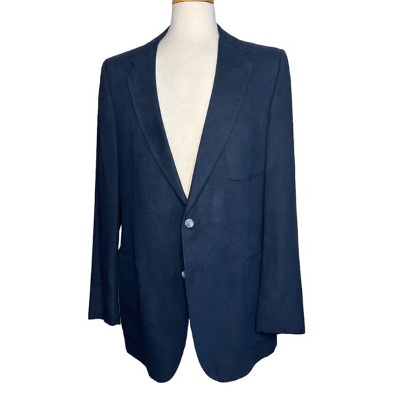 Lanvin Vintage Men's Blazer Feather Suede Single Breast 44L Chest Navy Blue - Picture 7 of 13